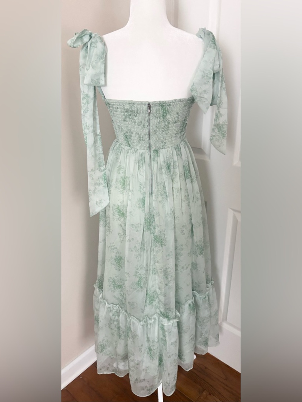 Mable Tie-Shoulder Smocked Sage Floral Maxi Dress - Picture 7 of 11